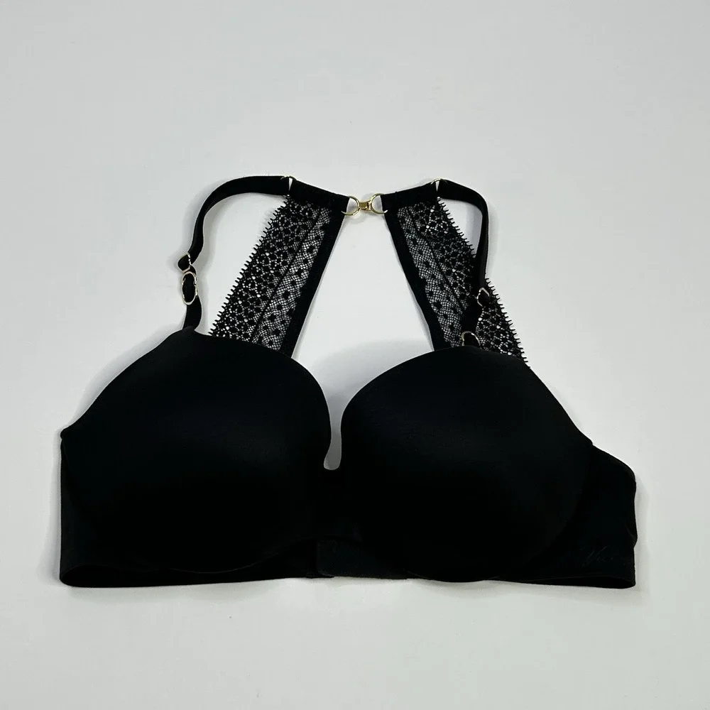Victoria's Secret Incredible Lined Demi Bra 32C Black Lace Convertible Straps